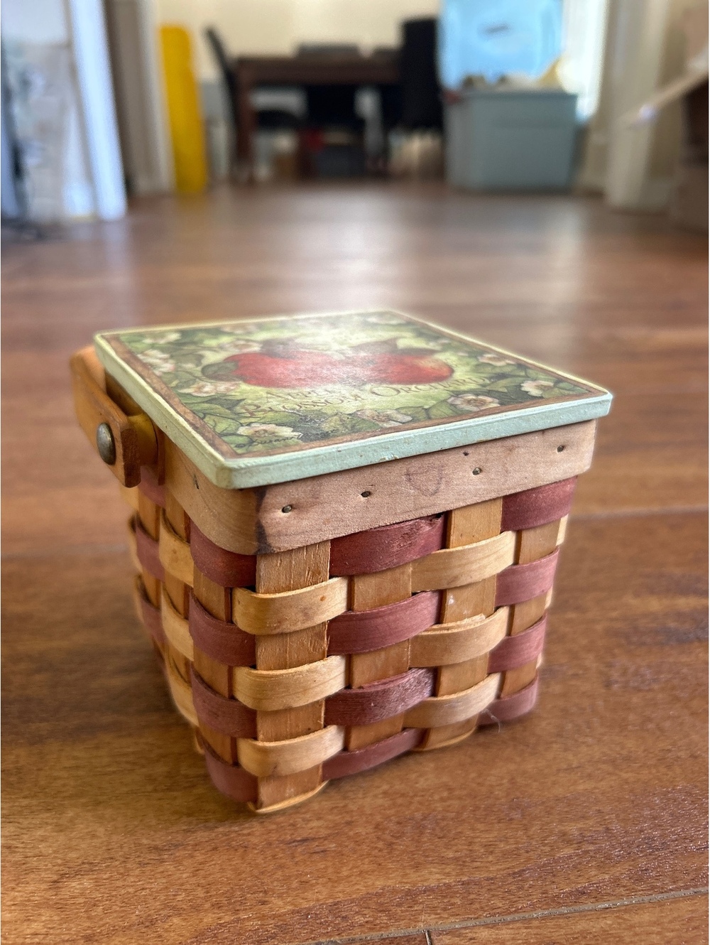 Longaberger Apple Blossom Orchard Small Woven Basket with Lid and Handle